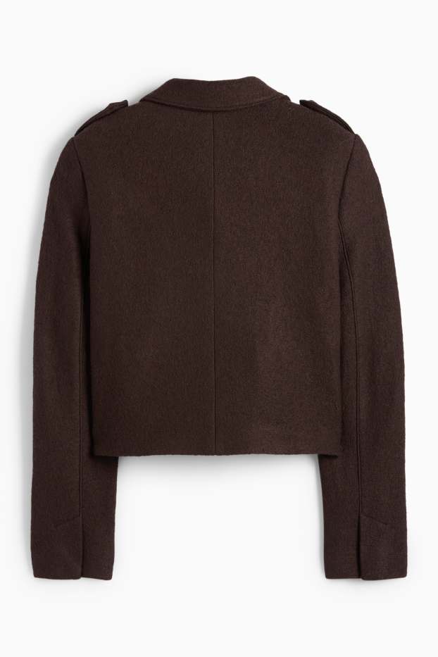 Women - Cropped bouclé blazer - regular fit - wool blend - dark brown