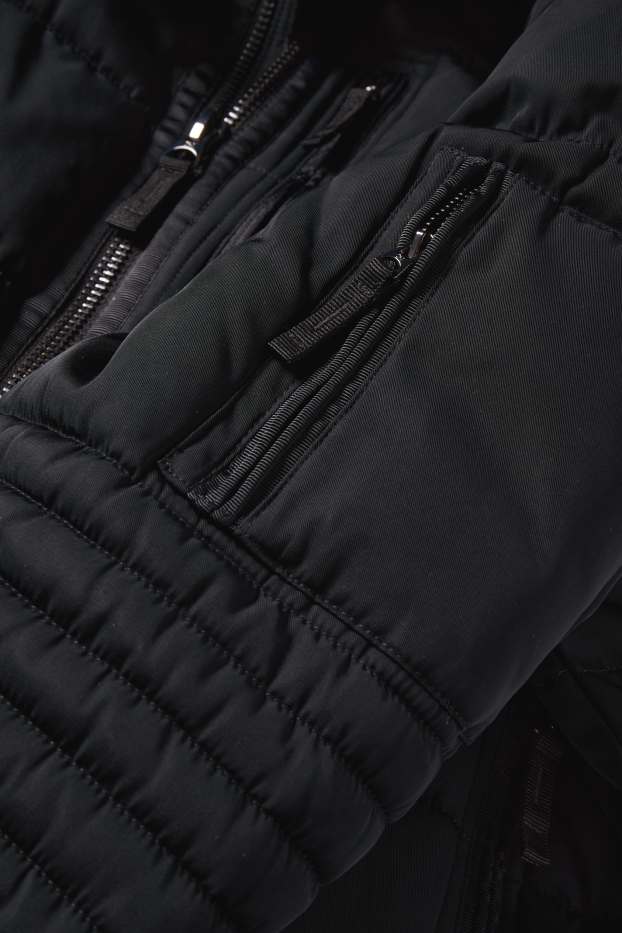Uomo - Giacca trapuntata con bordo in pelliccia sintetica - nero