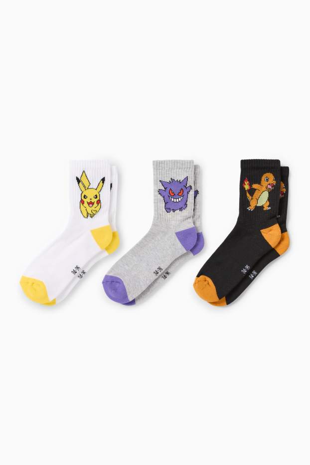 Copii - Băieți - Multipack 3 perechi - Pokémon - șosete de tenis cu motive - gri / negru