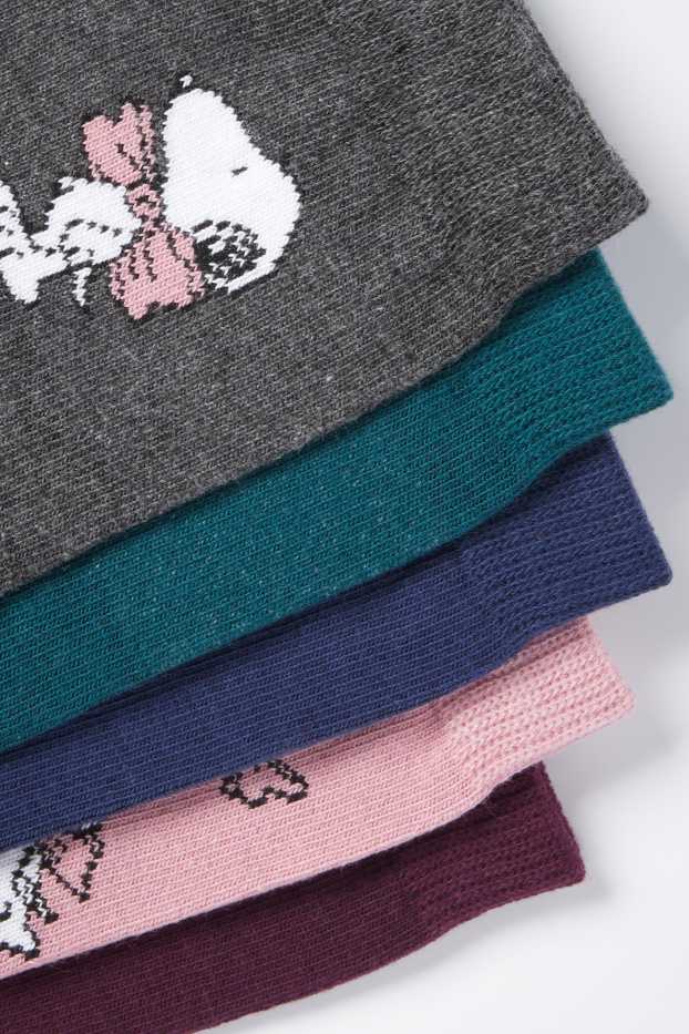 Femmes - Lot de 5 paires - chaussettes à motif - Snoopy - rose foncé