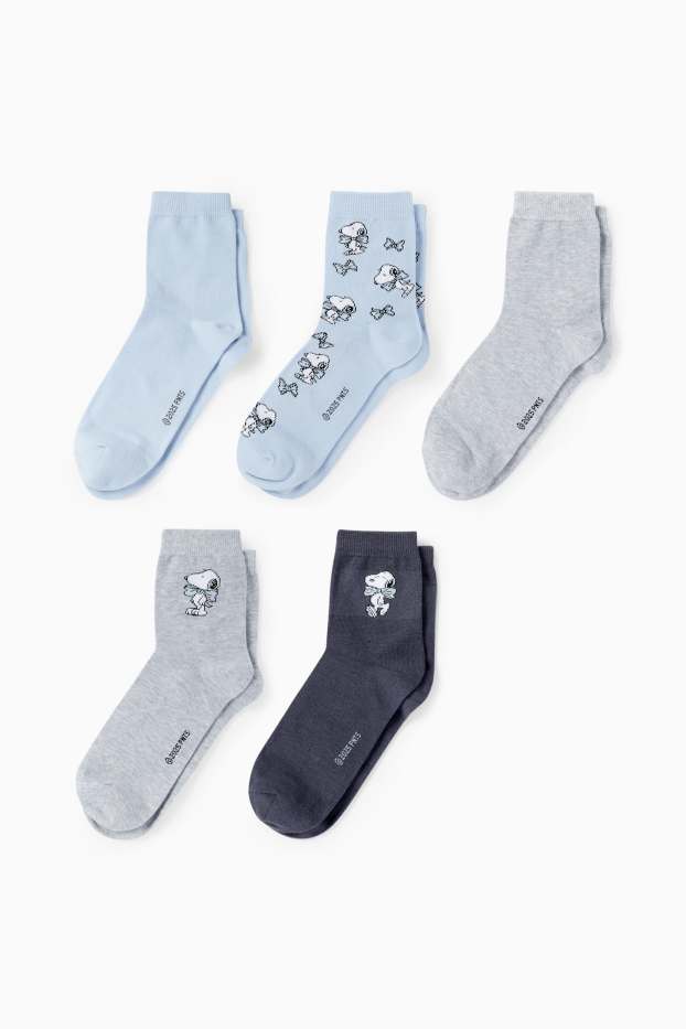 Damen - Multipack 5er - Socken mit Motiv - Snoopy - blau