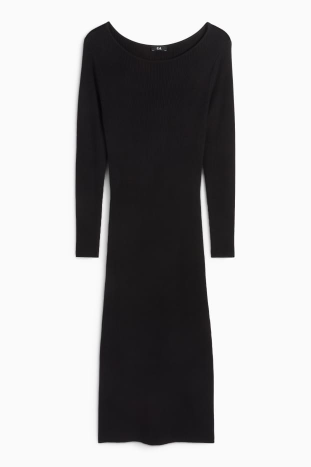 Femmes - Robe Bodycon - finition côtelée - noir