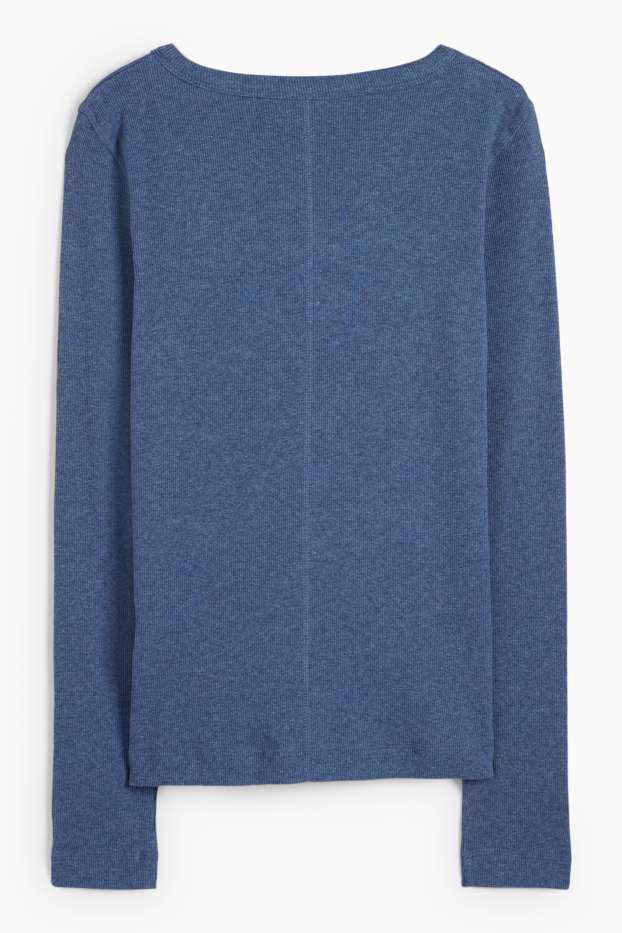 Damen - Langarmshirt - gerippt - dunkelblau