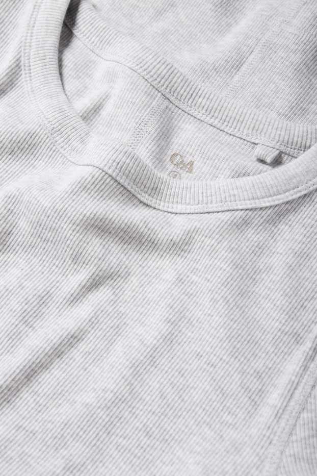 Femmes - Haut à manches longues - finition côtelée - gris clair chiné