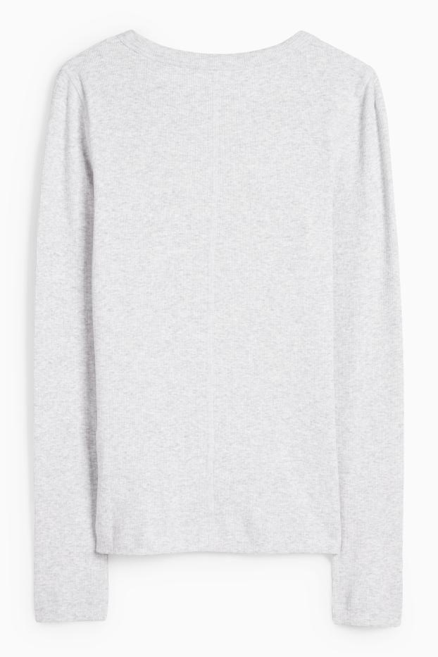Femmes - Haut à manches longues - finition côtelée - gris clair chiné