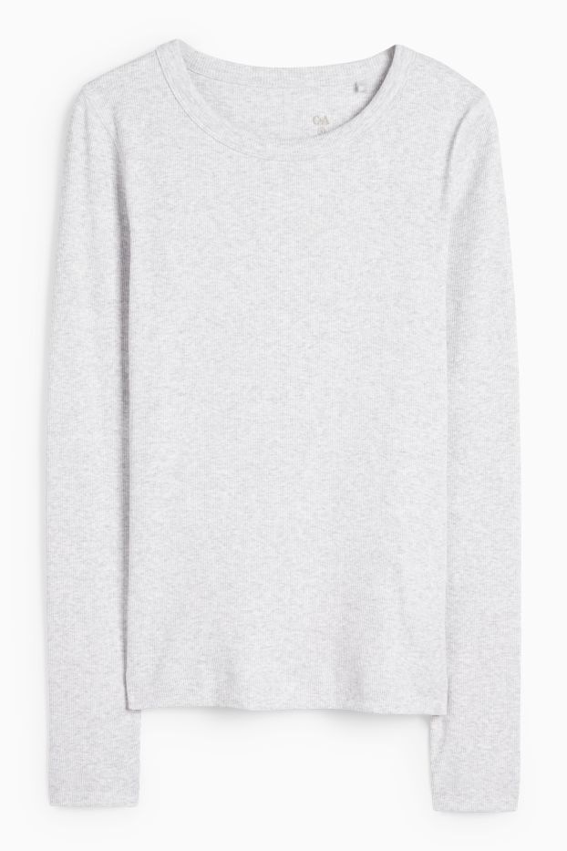 Femmes - Haut à manches longues - finition côtelée - gris clair chiné