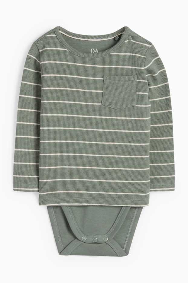 Bebés niños - Body para bebé - look 2 en 1 - de rayas - con textura - verde
