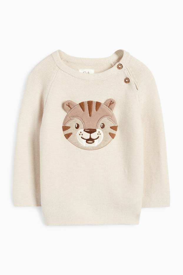 Bebés niños - Tigre - conjunto para bebé - 2 prendas - de canalé - beige claro