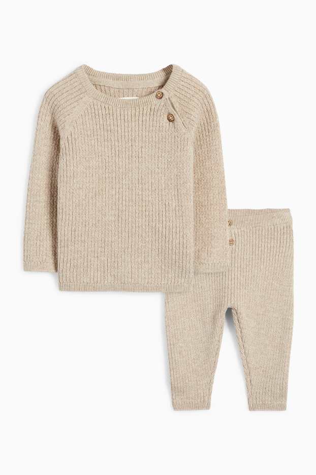 Baby Jungen - Baby-Outfit - 2 teilig - gerippt - beige