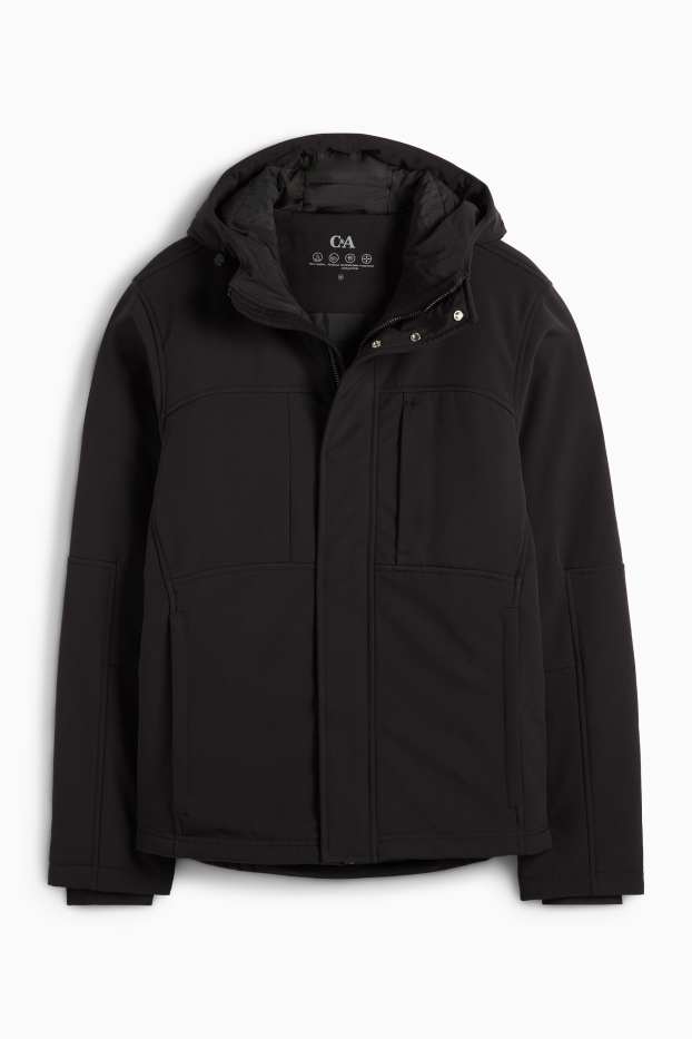 Hombre - Chaqueta softshell - forrada - hidrófuga - 4 Way Stretch - negro