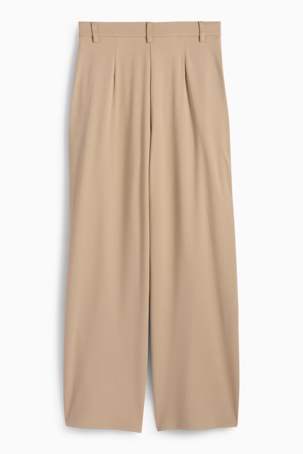 Donna - Pantaloni in jersey - vita alta - gamba larga - beige