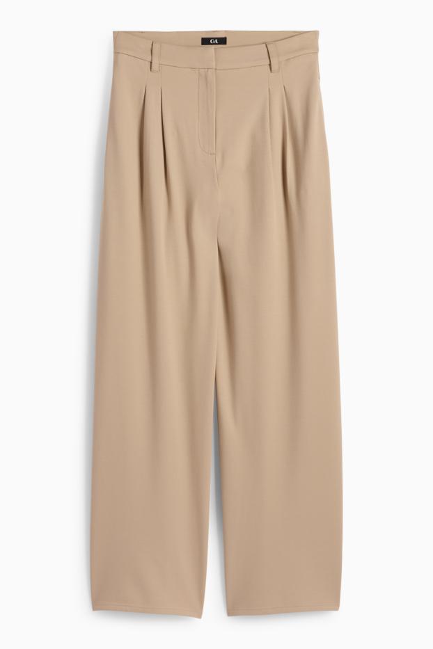 Donna - Pantaloni in jersey - vita alta - gamba larga - beige