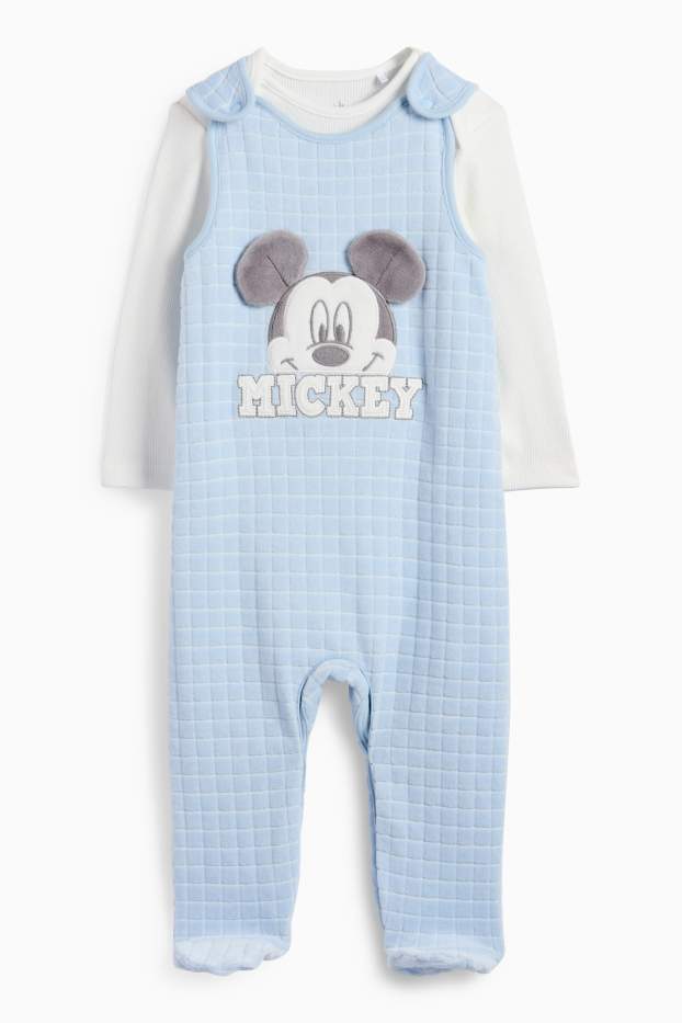 Baby Jungen - Micky Maus - Strampler-Set - 2 teilig - weiß / hellblau