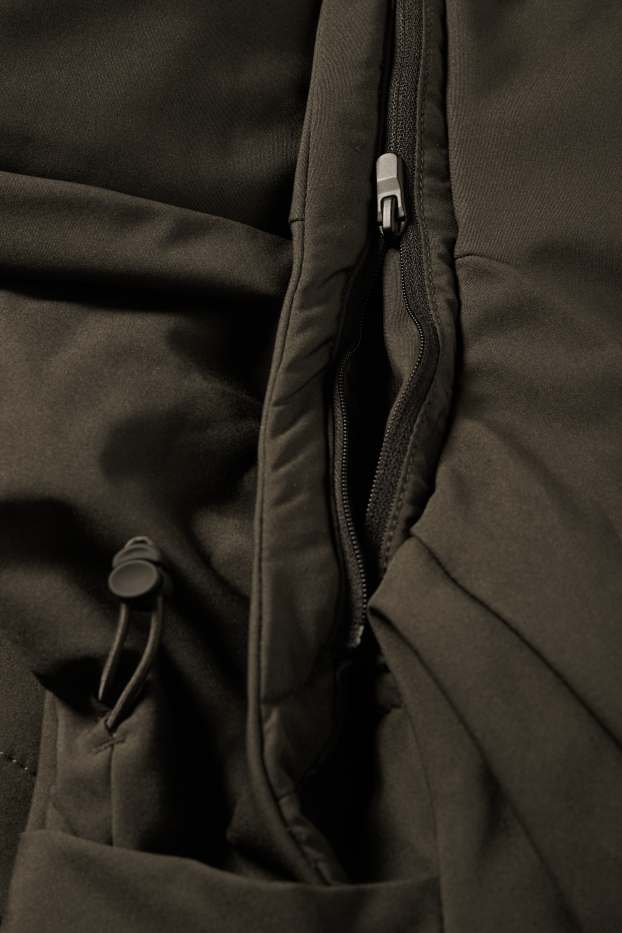 Hommes - Veste à coquille souple avec capuche - finition doublée - finition déperlante - 4 Way Stretch - vert foncé
