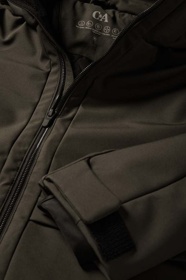Hommes - Veste à coquille souple avec capuche - finition doublée - finition déperlante - 4 Way Stretch - vert foncé