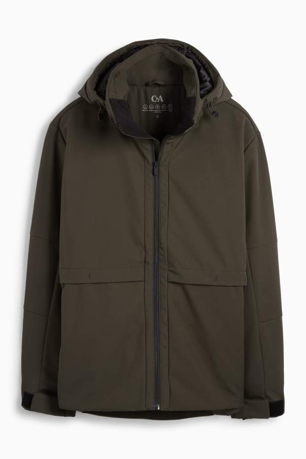 Hommes - Veste à coquille souple avec capuche - finition doublée - finition déperlante - 4 Way Stretch - vert foncé