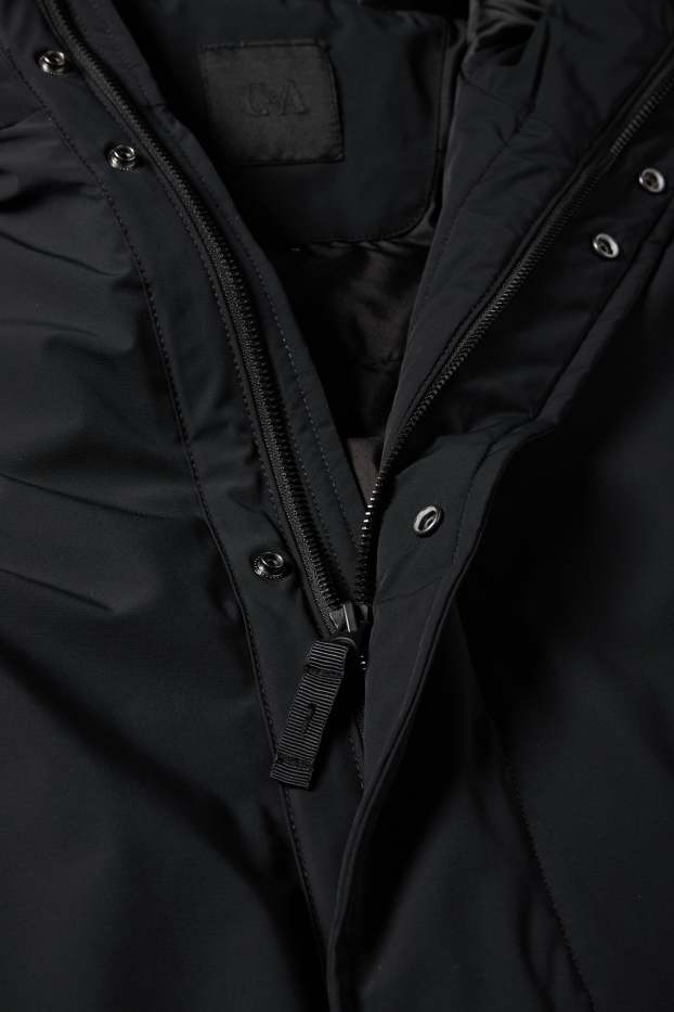 Hombre - Parka con capucha - forrada - hidrófuga - negro