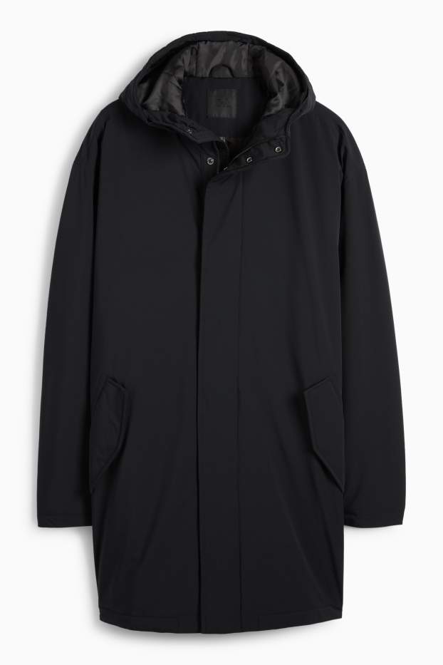 Hombre - Parka con capucha - forrada - hidrófuga - negro