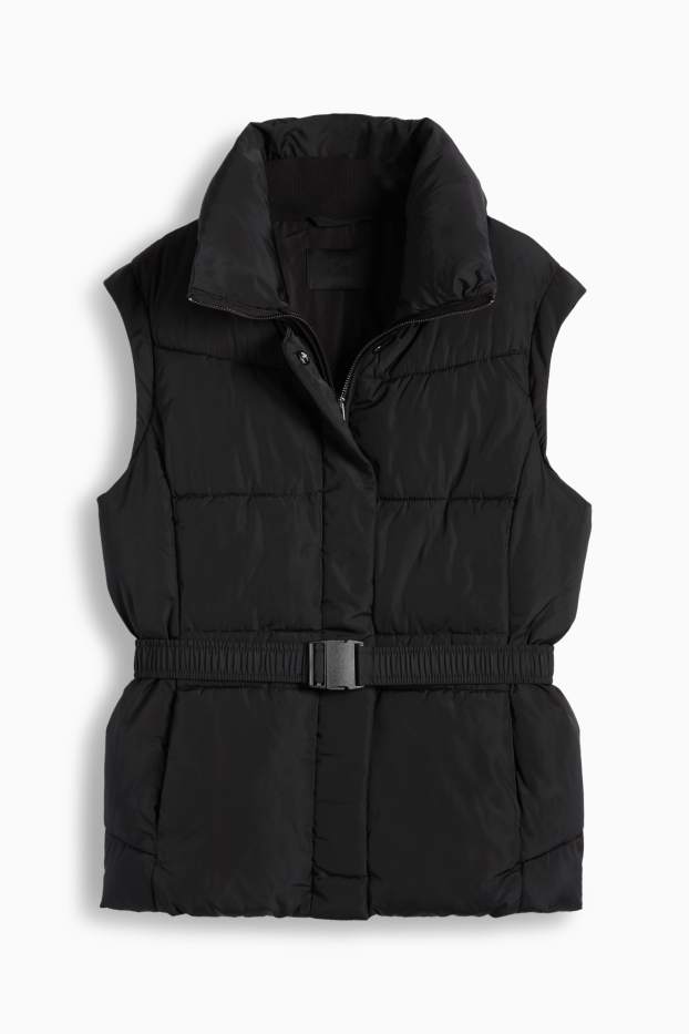 Femmes - Doudoune sans manches avec ceinture - noir