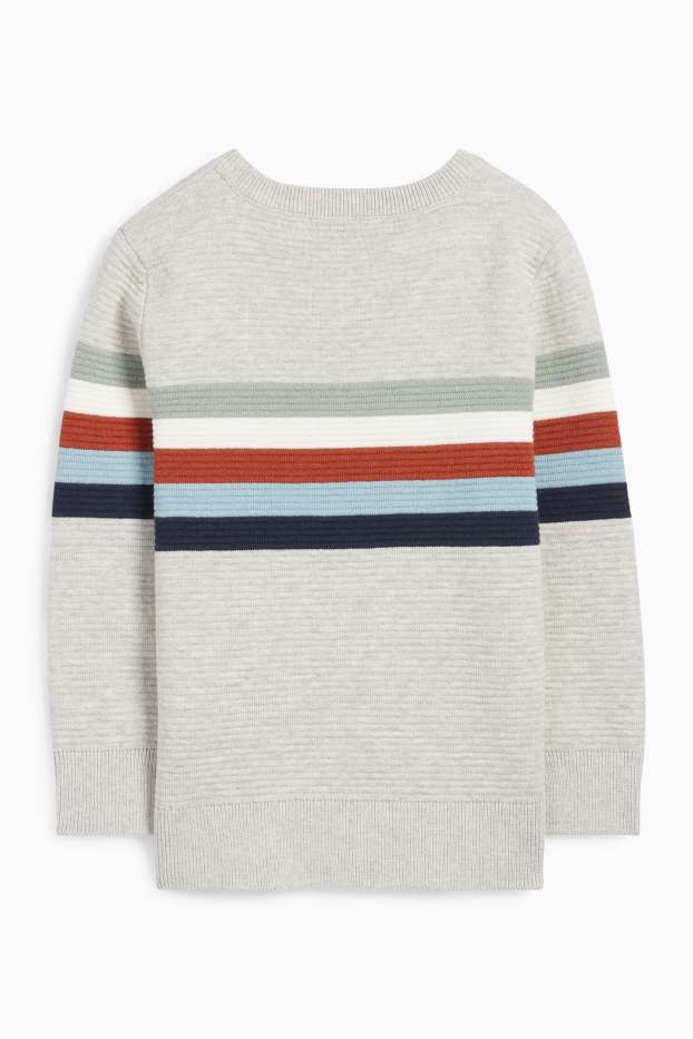Kinder Jungen - Pullover - gerippt - gestreift - grau