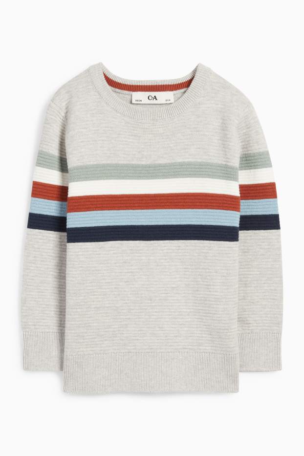 Kinder Jungen - Pullover - gerippt - gestreift - grau