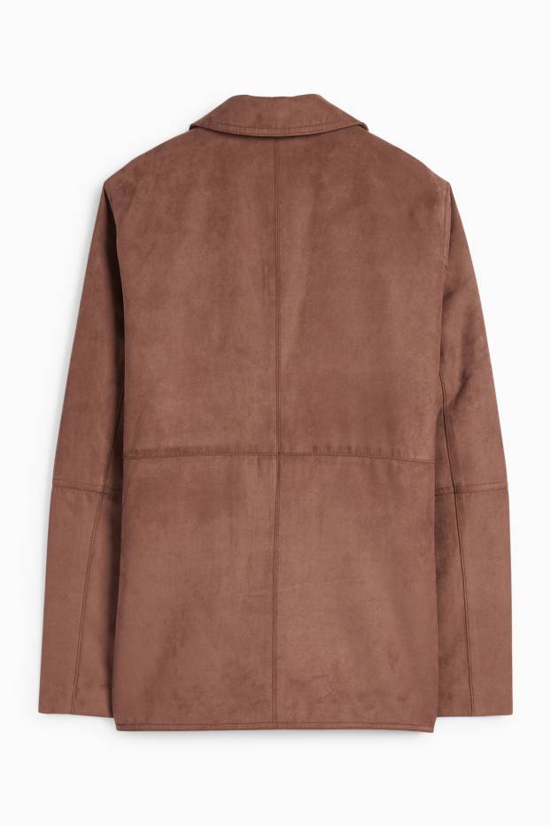 Dames - Lange blazer - regular fit - imitatiesuède - lichtbruin