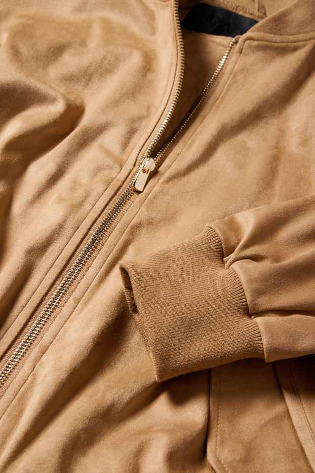 Damen - Bomberjacke - Velourslederimitat - hellbraun