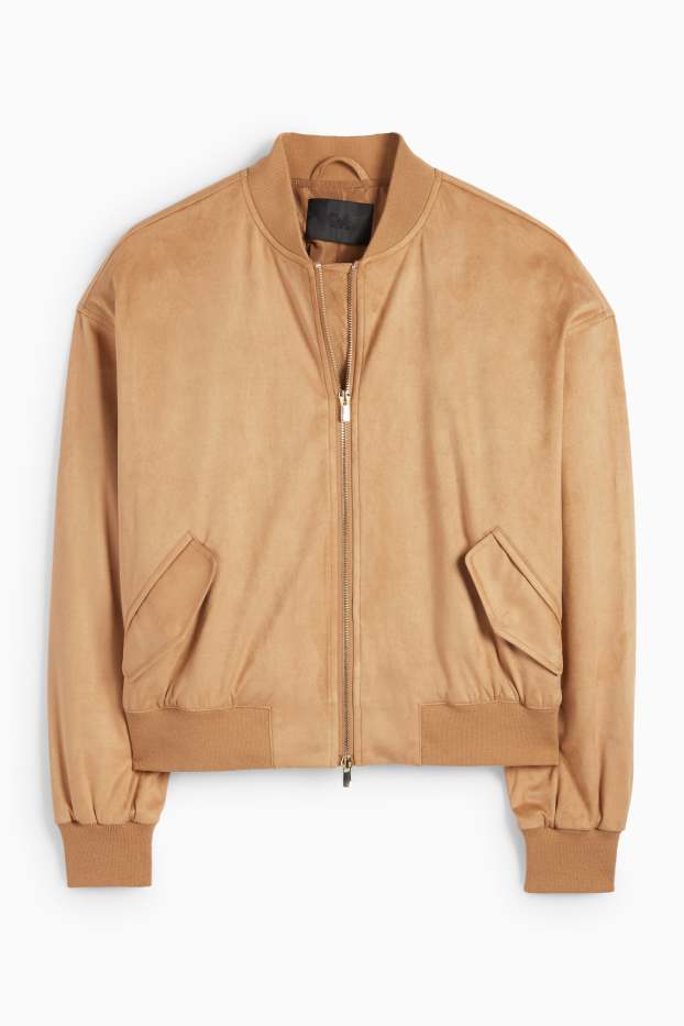 Damen - Bomberjacke - Velourslederimitat - hellbraun