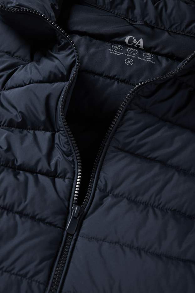 Women - Quilted coat with hood - dark blue