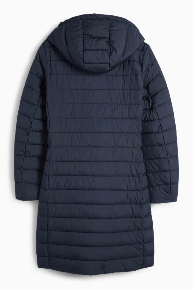 Women - Quilted coat with hood - dark blue