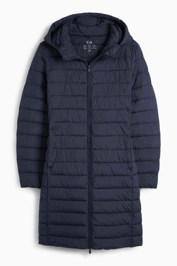 Women - Quilted coat with hood - dark blue