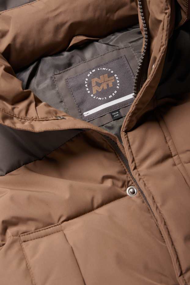 Kinder Buben - Steppjacke mit Kapuze - wasserabweisend - braun
