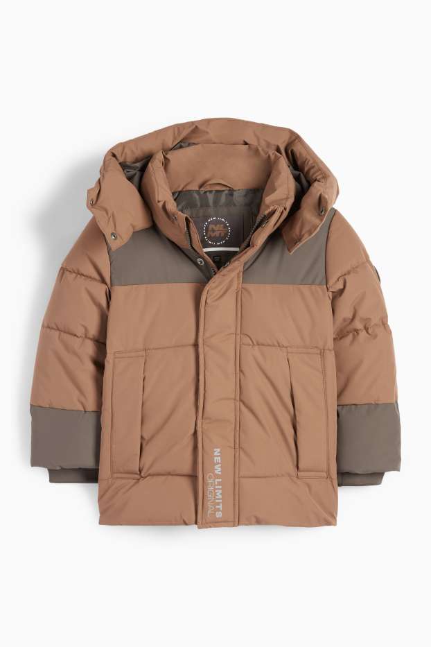 Kinder Buben - Steppjacke mit Kapuze - wasserabweisend - braun