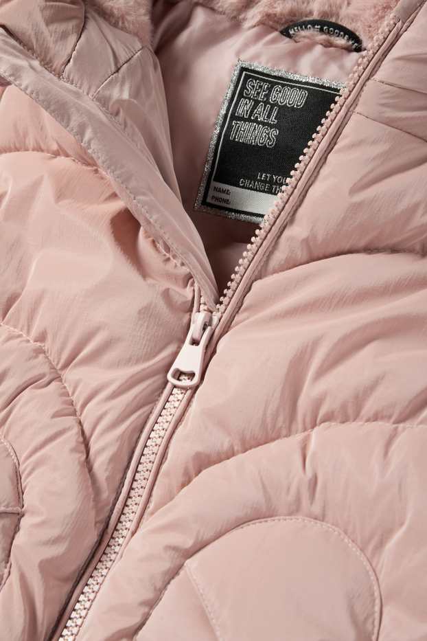 Niños: niñas - Corazones - chaqueta acolchada con capucha - rosa