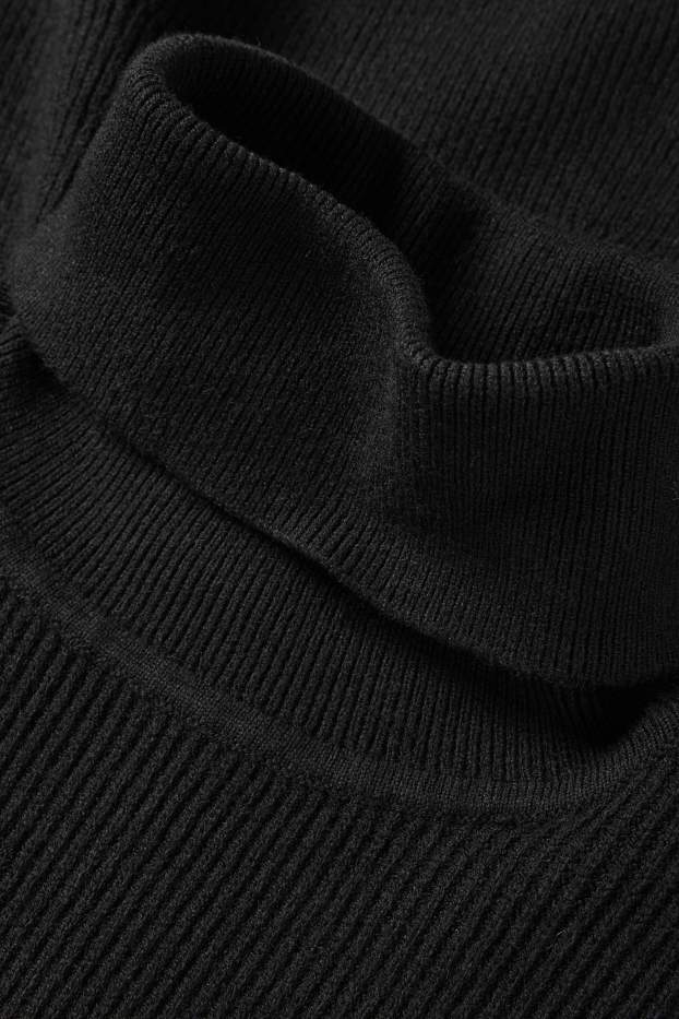 Damen - Strickkleid - gerippt - schwarz