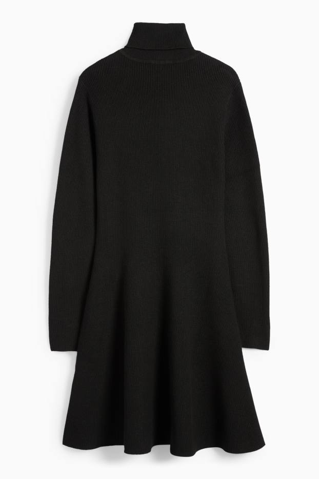 Damen - Strickkleid - gerippt - schwarz