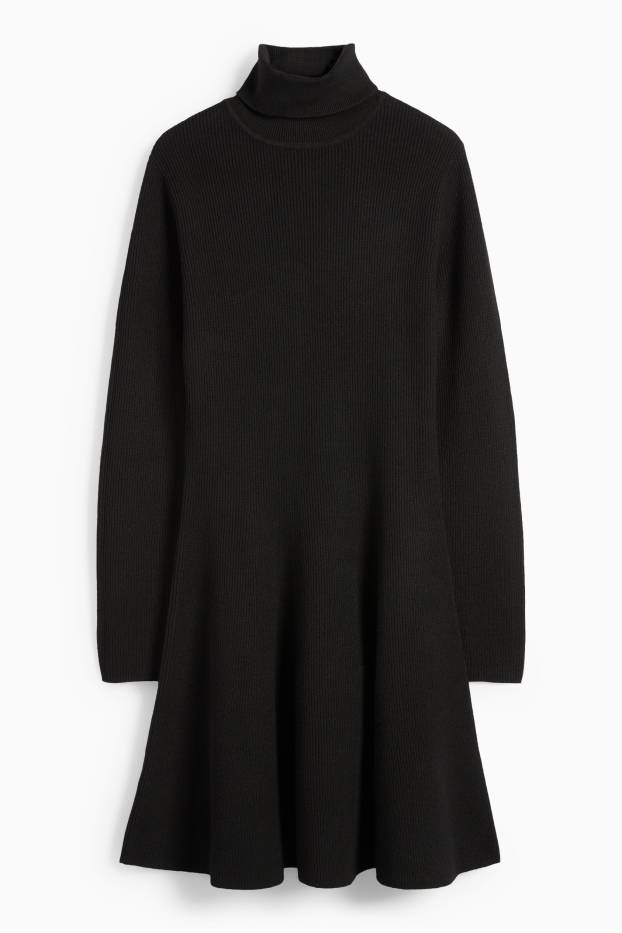 Damen - Strickkleid - gerippt - schwarz