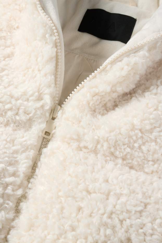 Dames - Jas van teddybont, met stiksels - crème wit