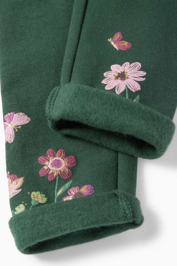 Niños: niñas - Pack de 5 - flores - leggings térmicos - verde oscuro