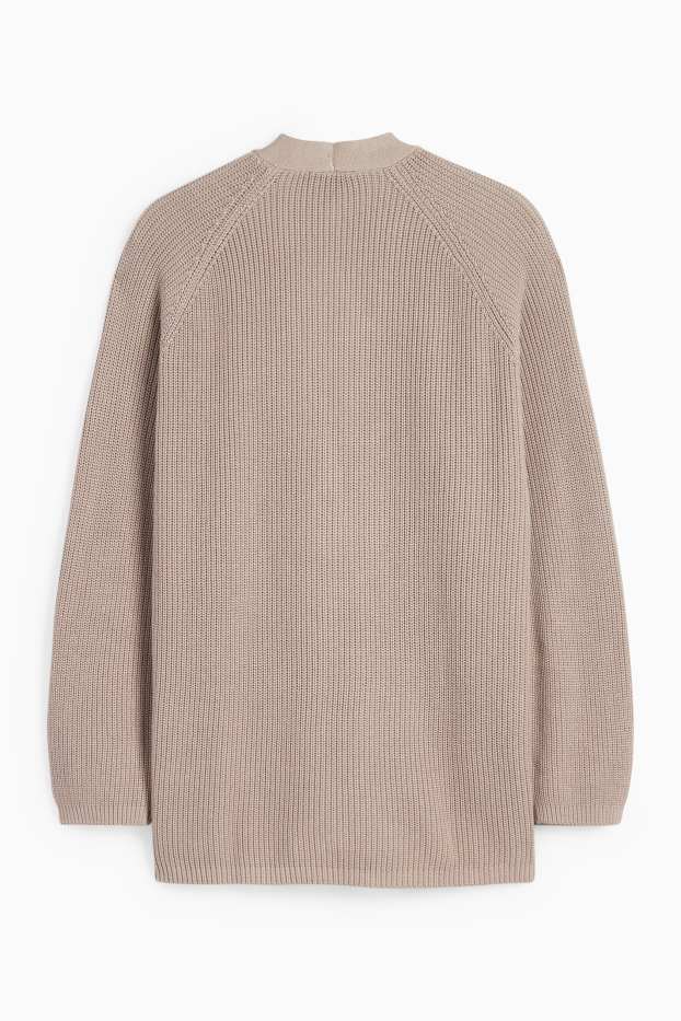 Dames - Gebreid vest - geribd - taupe