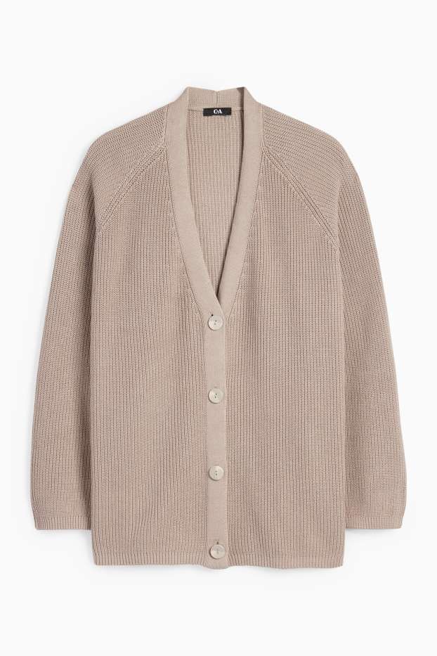 Dames - Gebreid vest - geribd - taupe