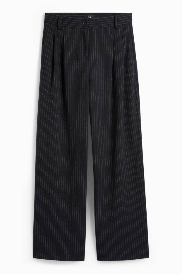 Femei - Pantaloni de stofă - talie medie - wide leg - structurați - albastru închis