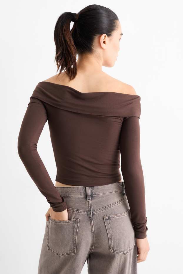 Dames - Korte longsleeve - donkerbruin