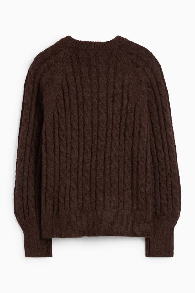 Femmes - Pull - motif tressé - marron foncé