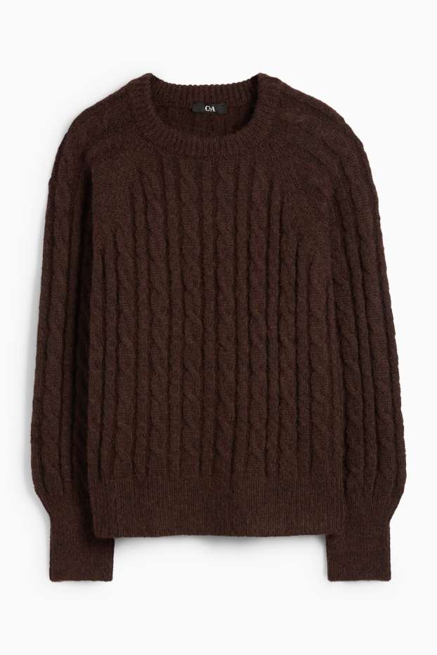 Femmes - Pull - motif tressé - marron foncé