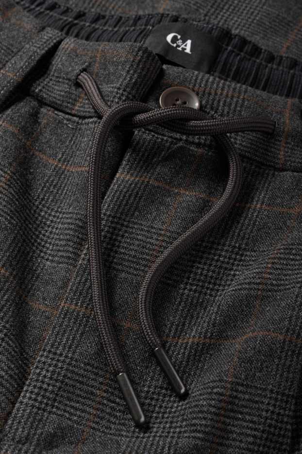 Pánské - Kalhoty chino - tapered fit - kostkované - tmavošedá