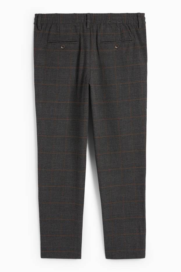 Pánské - Kalhoty chino - tapered fit - kostkované - tmavošedá