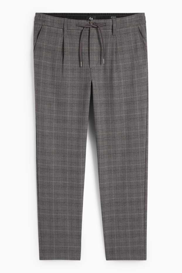 Pánské - Kalhoty chino - tapered fit - kostkované - tmavošedá