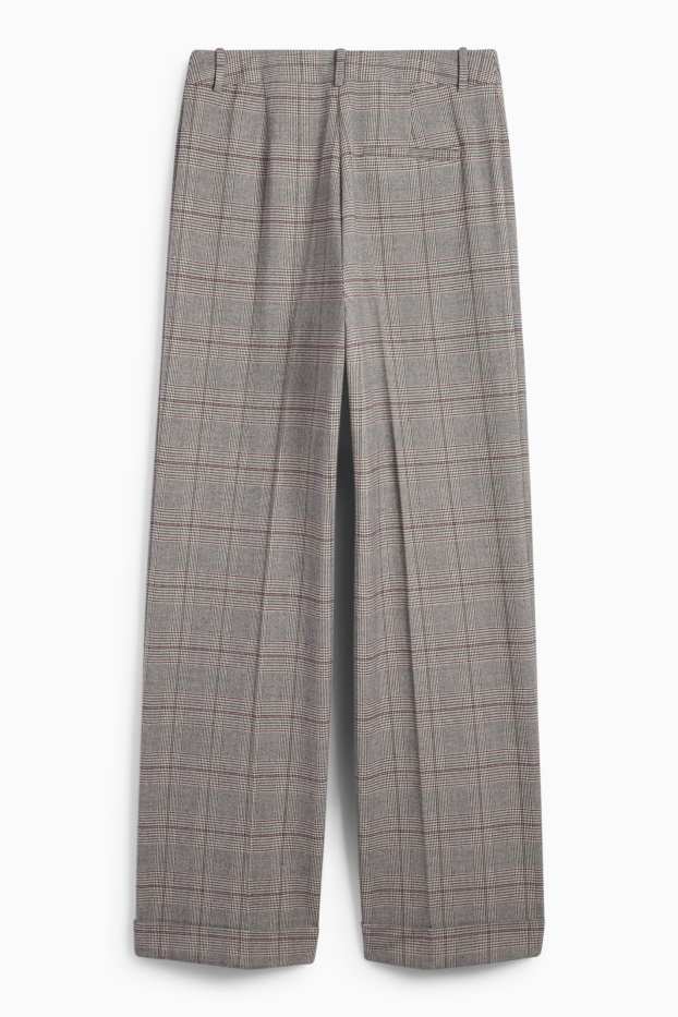 Dames - Business-broek - high waist - relaxed fit - geruit - grijs