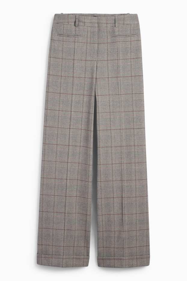 Dames - Business-broek - high waist - relaxed fit - geruit - grijs